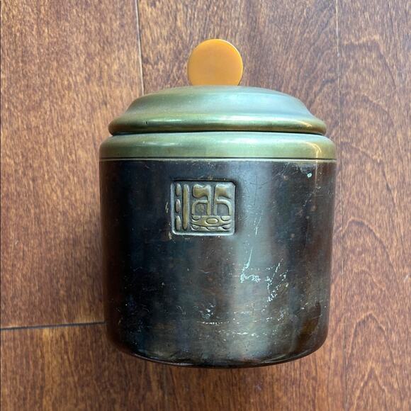 Vintage Benedict Maya Bronze Tobacco Humidor Container with Bakelite Handle - Picture 4 of 16
